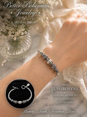 Better Bohemian 925 Sterling Silver Artisan Beaded Bracelet #004”The Euphrosyne”